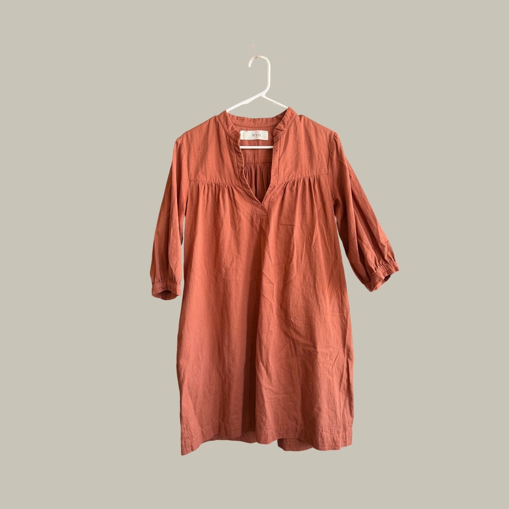 WVN Rust Terracotta Notched Neck Tunic Dress Medium Boho Relaxed Fit - Picture 2 of 4